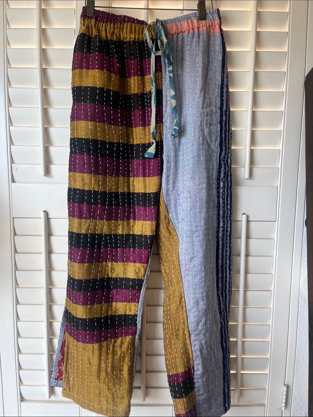 One-of-a-Kind Vintage Kantha Patchwork Wide-Leg Pants